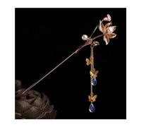Bastoncini Per Capelli Perle di fiori rossi color oro Nappe lunghe Bastoncini for capelli Forcine Accessori for capelli da sposa Copricapo di gioielli for capelli da sposa Capelli Twist Perni(Style 2)