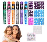 Bastoncini per pittura per il viso, kit per trucco per pittura per il viso,Pastelli per e corpo a 6 colori a base d'acqua con 9 stencil - Kit di per trucco fantasia lavabile, sicu