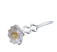 Bastoncino for capelli, forcina, bastoncino for chignon, forchette for capelli a forma di U in argento sterling 925 for donna Elegante forcina for capelli con fiore di loto Bacchette for capelli a U f