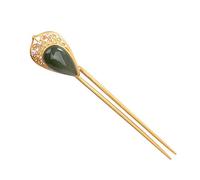 Bastoncino for capelli vintage for chignon, bacchette for capelli retrò in argento 925 a forma di U for donna Forcina for capelli in giada Hetian verde con perla placcata in oro Forchette for capelli