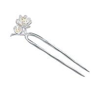 Bastoncino for capelli vintage for chignon, bacchette for capelli retrò in argento 925 a forma di U for donne 2 forcine for capelli con fiori di pesco e forchette for capelli etnici con perle 2 punte