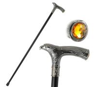 Bastone Antico con Manico Argentato e Cristallo Giallo, Classico da Gentiluomo, Regalo Elegante per Appassionati(Single section)