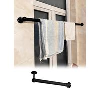 Bastone Armadio Appendiabiti Palo Appendiabiti Angolare e Piolo, Stendibiancheria Rotondo da Soffitto a Parete per Bagno, Organizzatore di Abbigliamento a Forma L in Acciaio(Black,152cm/59.8in/5ft)