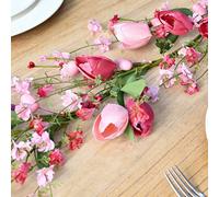 Bastone Artificiale in Rattan con Tulipani Rosa per Eleganti e Spazi Desi