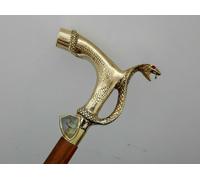 Bastone bastone da passeggio in legno manico serpente pesante stile vintage...
