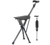 Bastone con Seduta Pieghevole per Anziani Bastone Sedia Pieghevole Portatile Leggero, Regolabile in Altezza con Seduta, Bastoni da Trekking(Black)