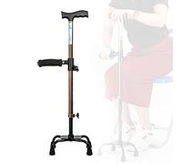 Bastone da passeggio con base stabile a quadruplo, marrone, regolabile in altezza, per anziani, anziani e disabili