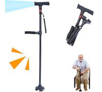 Bastone da passeggio con doppi manici e bastone da passeggio pieghevole in lega di alluminio LED Allarmante stampelle da campeggio portatili regolabili per anziani, senza batteria..