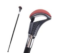 Bastone da Passeggio con Finiture in Pelle Nera e Rossa, Elegante Bastone Decorativo per Gentiluomini, per Cosplay con Impugnatura a Pomello Lunghezza 94 Cm