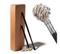 Bastone da Passeggio con Manico a Forma di Testa di Leone Rosso Dorato, Bastone Decorativo Pomello a Forma di Pastorale, Accessorio per Costumi da Festa(Silver)