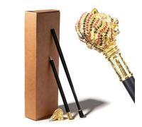 Bastone da Passeggio con Manico a Forma di Testa di Leone Rosso Dorato, Bastone Decorativo Pomello a Forma di Pastorale, Accessorio per Costumi da Festa(Gold)