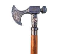 Bastone da passeggio decorativo con ascia vichinga, bastone in legno intagliato con manico antico, bastone da passeggio pieghevole in legno rosso, regalo per uomini e donne.