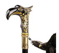 Bastone da Passeggio di Lusso In Metallo con Testa di Aquila Dorata Nera, Design a Doppia Articolazione per u Facile Trasporto e un Aspetto Elegante.