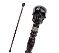 Bastone da passeggio in legno a forma di teschio, stile gotico, decorativo, con manico ergonomico, per anziani, 93 cm (BK)