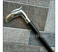 Bastone da passeggio in legno con manico testa d'aquila in ottone finitura...