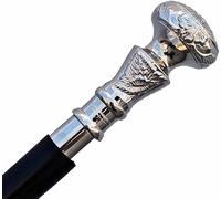 Bastone da passeggio in legno con pomello in ottone argentato, perfetto per il nonno o la nonna a Natale