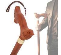 Bastone da Passeggio in Legno Con Uccello Rosso 91 Cm, Bastone Smontabile Unisex, Manico Ergonomico e Punta in Gomma Antiscivolo