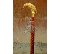 Bastone da passeggio in legno corda a spirale manico testa di corvo design...