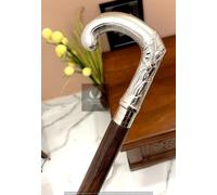 Bastone da passeggio in legno nero manico testa Eva Adam finitura argento...