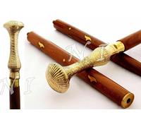 Bastone da passeggio in legno ottone con manico dorato design lungo stile...