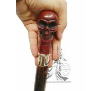 Bastone da passeggio in legno stile vintage manico teschio testa osso rosso...