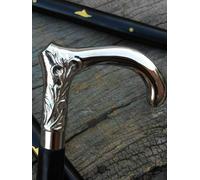Bastone da passeggio in legno stile vintage manico testa rotonda argento...