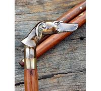 Bastone da passeggio in legno vintage con manico in stile cane in ottone massiccio anticato