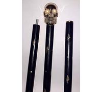 Bastone da passeggio in ottone massiccio vintage con testa di teschio in legno stile antico, bastone da passeggio pieghevole da 36 "pollici con manico in ottone per uomini e donne