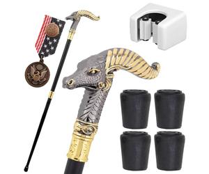 Bastone da Passeggio in Stile Britannico con Drago e Corno Lungo (Nero e Oro) - Bastone Artigianale in Lega di Alluminio con Impugnatura Decorativa Staccabile in Ottone(Bronze)