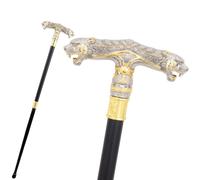 Bastone da Passeggio Leopardato a Due Teste in Oro Bianco, Bastone da Passeggio di Lusso per Uomo e Donna, Scettro Antiscivolo Rimovibile per Cosplay Festa Vintage 92 Cm