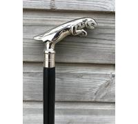 BASTONE DA PASSEGGIO MANICO TESTA DI GIAGUARO CANNA LEGNO MASSELLO NERO STILE...