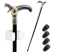 Bastone da Passeggio Nero e Oro con Motivo a Serpente, Dotato di Fermaglio e 4 Puntali Antiscivolo Rimovibili, per Collezioni Cosplay e Decorazioni 93 Cm