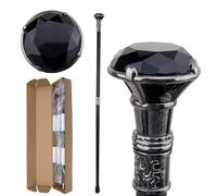 Bastone da Passeggio Opulento con Cristallo Nero - 93 cm Gentiluomo Inciso Argento, Ideale per Cosplay, Feste Gotiche & Decorazione Scura(Double section)