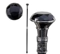 Bastone da Passeggio Opulento con Cristallo Nero - 93 cm Gentiluomo Inciso Argento, Ideale per Cosplay, Feste Gotiche & Decorazione Scura(Single section)