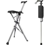 Bastone da passeggio pieghevole a 3 gambe con seduta, sgabello portatile in canna, sedia pieghevole in canna con capacità di 400 libbre, altezza regolabile per uomini anziani, disabili e persone con