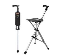 Bastone da Passeggio Pieghevole con Sedile, Sedia Portatile con Bastone da Passeggio in Lega di Alluminio, Sgabello treppiede Leggero con Funzione di sblocco automaticoBlack,S