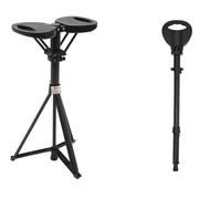 Bastone da passeggio pieghevole con seduta, portata 150 kg e altezza regolabile, leggero sgabello pieghevole in alluminio per anziani e esterni, 2 in 1 e sgabello a tre zampe, nero