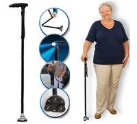 Bastone da passeggio pieghevole per anziani con appoggio sicuro e torcia led inc