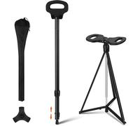 Bastone da passeggio pieghevole portatile e sedile, altezza regolabile, sgabello leggero con treppiede, manico ergonomico per anziani ed escursionisti, base antiscivolo su tutti i terreni