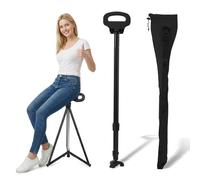 Bastone da passeggio portatile con seduta, bastone da passeggio regolabile con seduta, sedia pieghevole, bastone da trekking, carico massimo 150 kg, impugnatura regolabile in altezza, 3 piedi