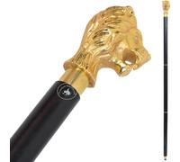 Bastone da passeggio realizzato a mano per uomini e donne, in alluminio e legno naturale, testa di leone dorata