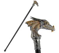 Bastone da Passeggio Regolabile 93 Cm Oro Nero Testa di Drago Gentleman Bastone da Passeggio Moda Bastone Cosplay Halloween Corrosier Bastone Puntelli Scettro, Single Section