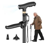 Bastone da passeggio regolabile a doppio manico, bastone da passeggio per uomini e donne anziani con quattro piedi girevoli e base singola con tavola anti-perdente