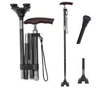 Bastone da passeggio regolabile per uomini e donne Premium in fibra di carbonio nero bastone da passeggio pieghevole bastone da passeggio ultraleggero 0,2 kg con base a 4 rebbi bastone da passeggio