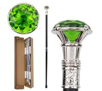 Bastone da Passeggio Splendido con Cristallo Verde - 90 cm Gentiluomo Inciso Argento, Ideale per Cosplay, Feste & Decorazione Gotica