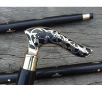 Bastone da passeggio stile vintage ottone nero design manico testa albero...