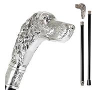 Bastone da Passeggio Vintage Argento Testa di Cane Uomo Antico Gentiluomo Perfetto per Cosplay Matrimonio e Collezione(Silver,Double section)