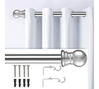 Bastone da Tenda, 76-365cm Aste per Tende per Finestra Singtola con Staffe in Acciaio Inossidabile, Bastone per Tende Regolabile Asta per Tenda Decorativa per Finestra della Cucina/Argento