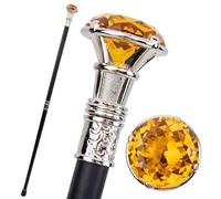 Bastone Decorativo con Testa In Metallo e Cristallo, Scettro di Moda | 35,4 pollici, 250 libbre, smontabile e facile da riporre, suola in gomma antiscivolo, ergonomico(Yellow)