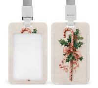 Bastone di zucchero natalizio con fiocco di agrifoglio porta badge clip retrattile porta carte di credito protettore nome badge etichetta per lavoro ufficio medico infermiera